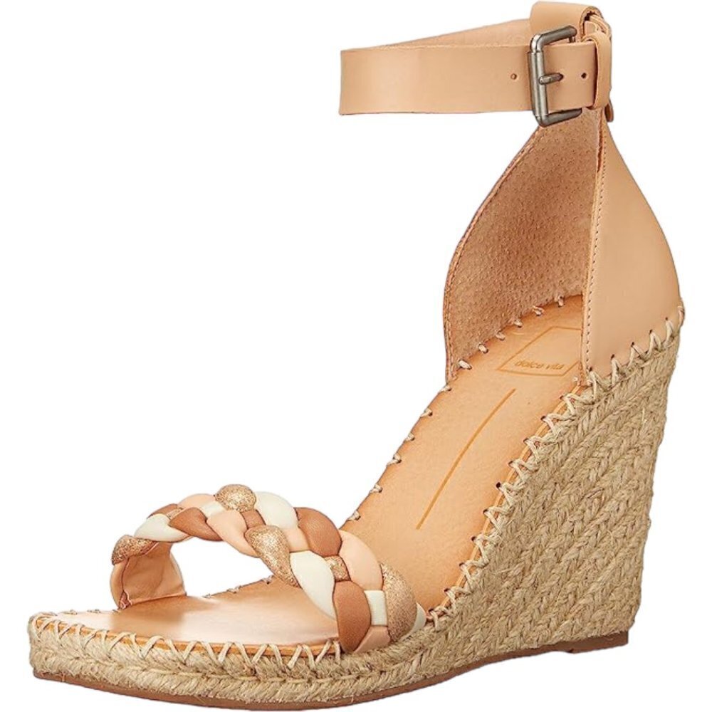 Dolce Vita NILTON Natural Braided LEATHER Espadrille Wedge Sandals 10 NEW
